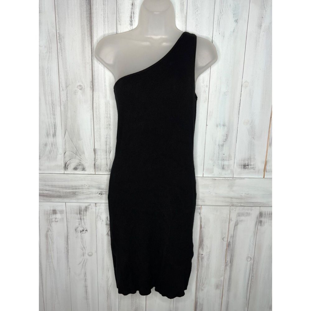 HOUSE OF HARLOW BLACK ONE SHOULDER SLEEVELESS BODYCON RIBBED SWEATER DRESS SMALL